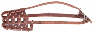 Универсальный кожаный намордник-корзинка с дополнительным налобным ремешком