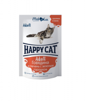 Влажный корм Happy Cat (Хеппи Кет) для кошек Говядина и печень с зеленым горошком Желе 100гр