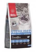 BLITZ STERILISED/SENSITIVE CATS TURKEY сухой корм для стерилизованных кошек и кастрированных котов_1